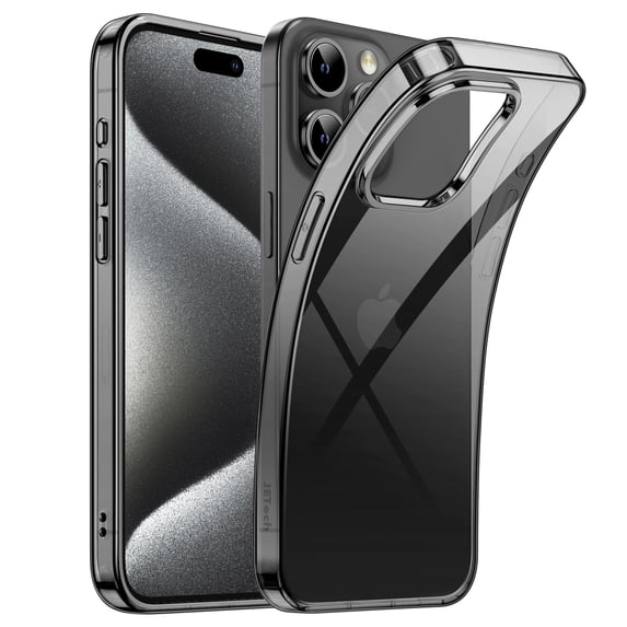 JETech Case for iPhone 15 Pro 6.1-Inch, Soft TPU Transparent Slim Protective Phone Cover with Shock-Absorption, Support Wireless Charging (Black)