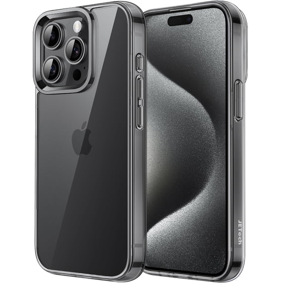 JETech Case for iPhone 15 Pro Max 6.7-Inch, Non-Yellowing Shockproof Phone Bumper Cover, Anti-Scratch Clear Back (Black)