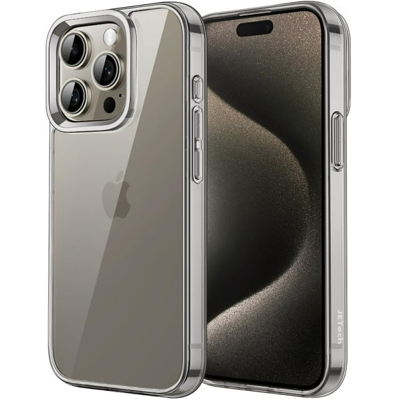 JETech Case for iPhone 15 Pro Max 6.7-Inch, Non-Yellowing Shockproof Phone Bumper Cover, Anti-Scratch Clear Back (Natural Titanium)
