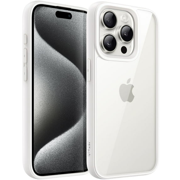 JETech Case for iPhone 15 Pro Max 6.7-Inch, Shockproof Phone Bumper Cover, Solid Color Matte TPU Frame, Anti-Scratch Clear Back (White Titanium)