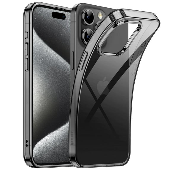JETech Case for iPhone 15 Pro Max 6.7-Inch, Soft TPU Transparent Slim Protective Phone Cover with Shock-Absorption, Support Wireless Charging (Black)
