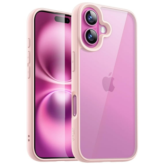 JETech Case for iPhone 16 6.1-Inch, Shockproof Phone Bumper Cover, Solid Color Matte TPU Frame, Anti-Scratch Clear Back (Pink)