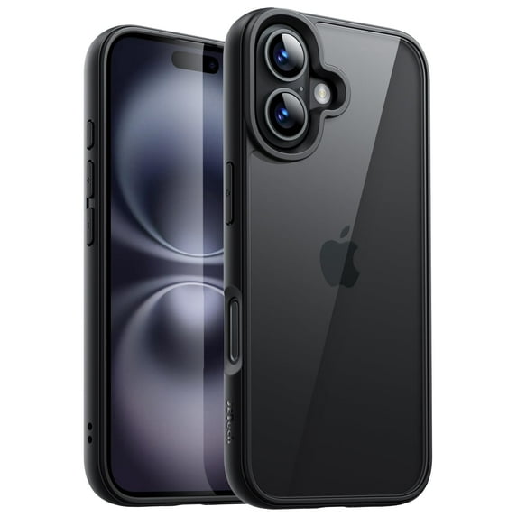 JETech Case for iPhone 16 Plus 6.7-Inch, Shockproof Phone Bumper Cover, Solid Color Matte TPU Frame, Anti-Scratch Clear Back (Black)