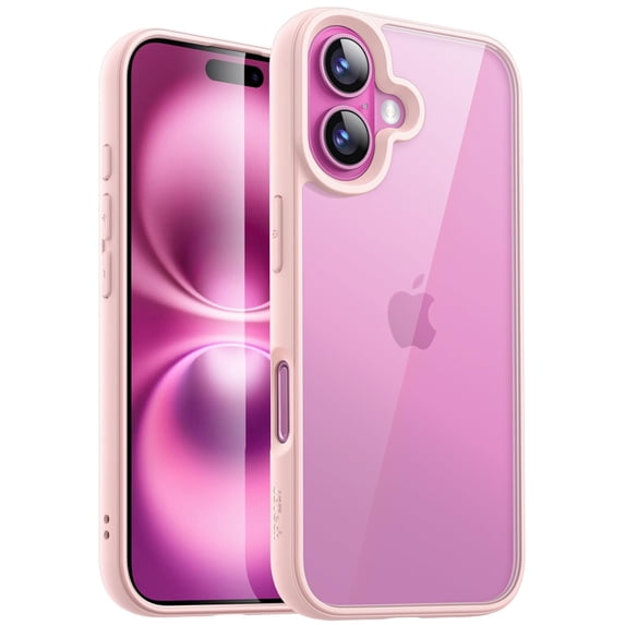 JETech Case for iPhone 16 Plus 6.7-Inch, Shockproof Phone Bumper Cover, Solid Color Matte TPU Frame, Anti-Scratch Clear Back (Pink)