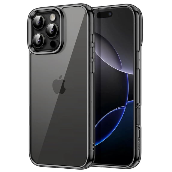 JETech Case for iPhone 16 Pro 6.3-Inch, Non-Yellowing Shockproof Phone Bumper Cover, Anti-Scratch Clear Back (Black)