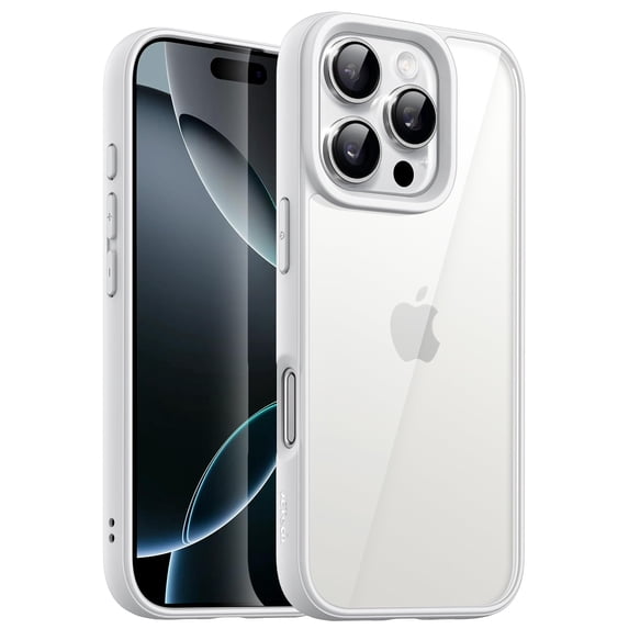 JETech Case for iPhone 16 Pro 6.3-Inch, Shockproof Phone Bumper Cover, Solid Color Matte TPU Frame, Anti-Scratch Clear Back (White)