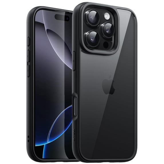 JETech Case for iPhone 16 Pro Max 6.9-Inch, Shockproof Phone Bumper Cover, Solid Color Matte TPU Frame, Anti-Scratch Clear Back (Black)