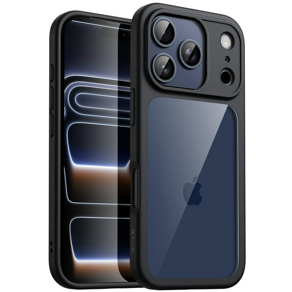 JETech Case for iPhone 17 Pro Max 6.9-Inch, Shockproof Phone Bumper Cover, Solid Color Matte TPU Frame, Anti-Scratch Clear Back (Black)