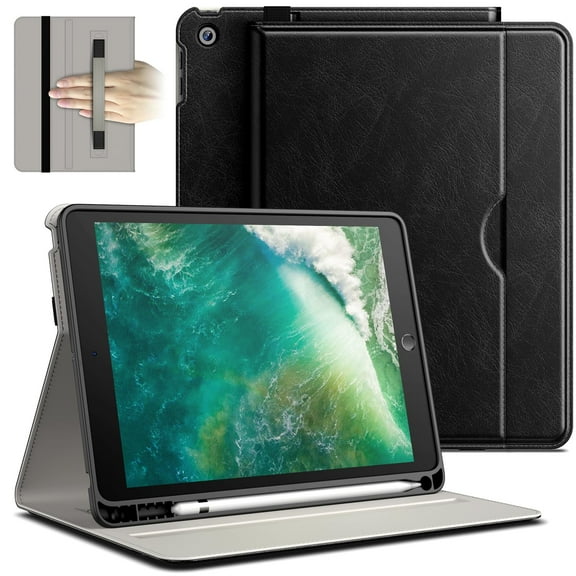JETech Case for iPad 6/5 (9.7-Inch, 2018/2017 Model, 6th/5th Generation), PU Leather Business Folio Protective Tablet Cover with Pencil Holder & Pocket, Multi-Angle Viewing (Black)