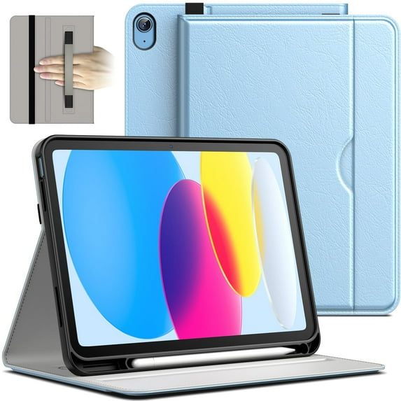 JETech Case for iPad (A16) 11th/10th Generation (2025/2022), PU Leather Business Folio Protective Tablet Cover with Pencil Holder & Pocket, Multi-Angle Viewing (Blue)