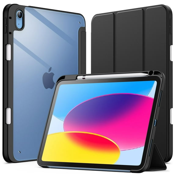 JETech Case for iPad (A16) 11th/10th Generation (2025/2022) with Pencil Holder, Clear Transparent Back Shell Slim Stand Shockproof Tablet Cover, Auto Wake/Sleep (Black)