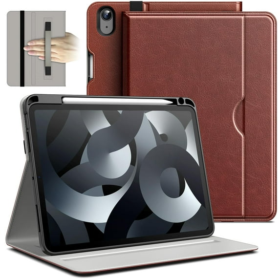 JETech Case for iPad Air 11-Inch M3/M2 (2025/2024), iPad Air 5/4 (10.9-Inch, 2022/2020 Model, 5th/4th), PU Leather Business Folio Protective Tablet Cover Pocket, Multi-Angle Viewing (Brown)