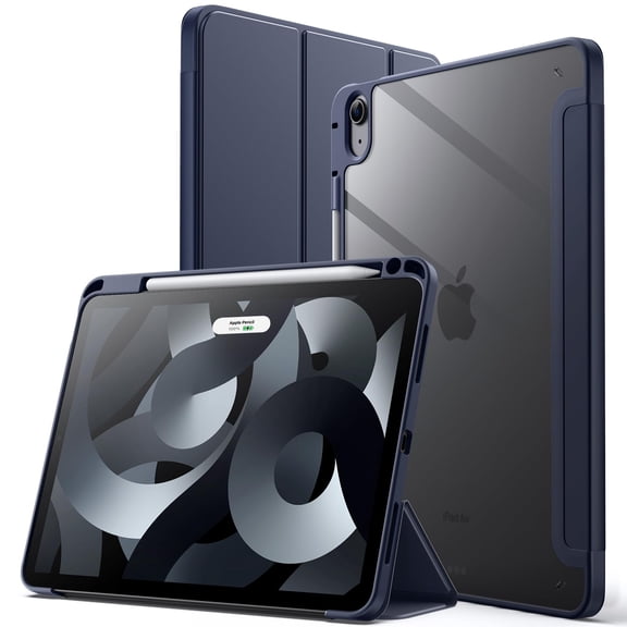 JETech Case for iPad Air 11-Inch M3/M2 (2025/2024), iPad Air 5/4 (2022/2020 5th/4th) with Pencil Holder, Clear Transparent Back Slim Stand Shockproof Tablet Cover, Auto Wake/Sleep (Deep Navy)