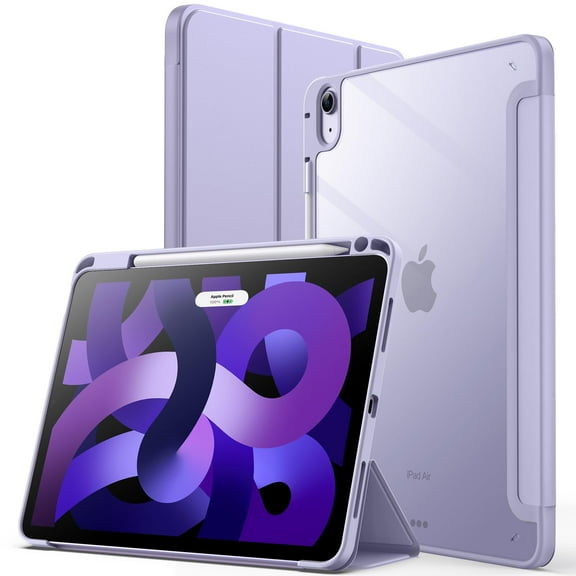 JETech Case for iPad Air 11-Inch M3/M2 (2025/2024), iPad Air 5/4 (2022/2020 5th/4th) with Pencil Holder, Clear Transparent Back Slim Stand Shockproof Tablet Cover, Auto Wake/Sleep (Purple)