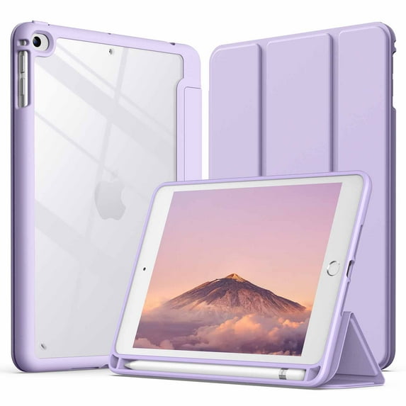 JETech Case for iPad Mini 5/4 (7.9-Inch 2019/2015 Model) with Pencil Holder, Clear Transparent Back Shell Slim Stand Shockproof Tablet Cover, Auto Wake/Sleep (Light Purple)