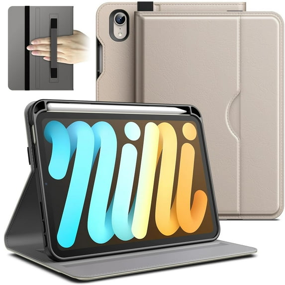 JETech Case for iPad mini (A17 Pro, 2024 Model, 7th Generation) / mini 6 (2021 Model, 6th Generation), PU Leather Business Folio Protective Tablet Cover with Pencil Holder & Pocket (Starlight)