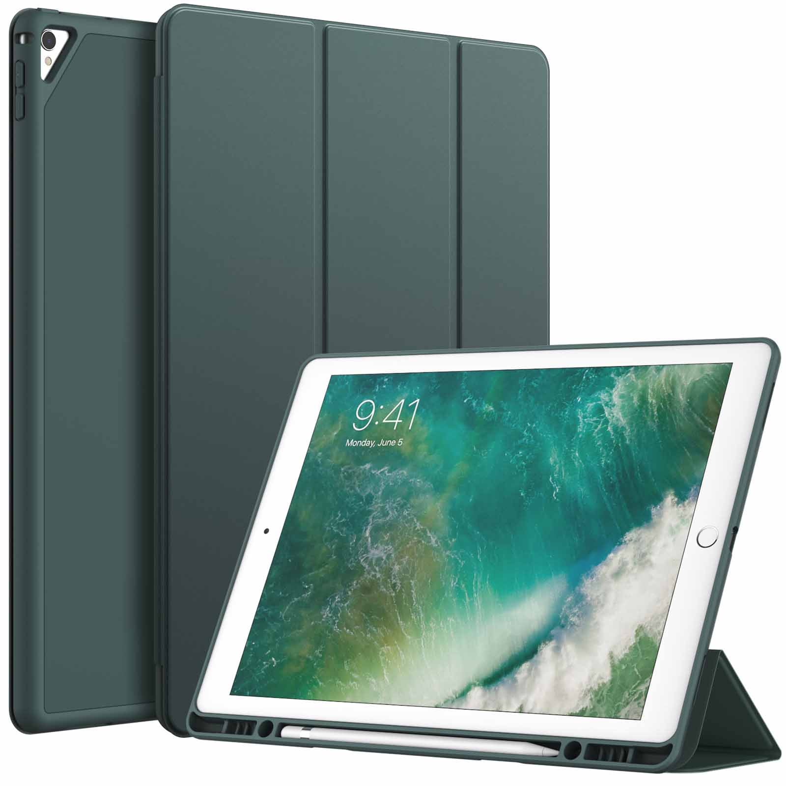 JETech Case for iPad Pro 12.9 Inch (2015/2017 Model, 1st/2nd Generation) with Pencil Holder, Slim Tablet Cover with Soft TPU Back, Auto Wake/Sleep (Misty Blue)