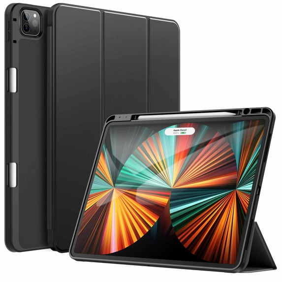 JETech Case for iPad Pro 12.9-Inch (5th Generation, 2021 Model) with Pencil Holder, Support 2nd Pencil Charging, Slim Tablet Cover with Soft TPU Back, Auto Wake/Sleep (Black)