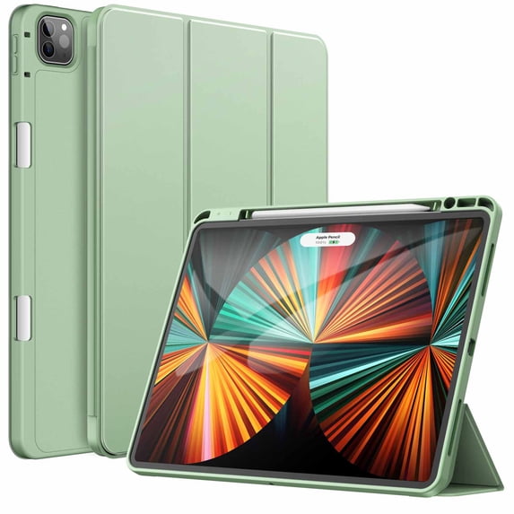 JETech Case for iPad Pro 12.9-Inch (5th Generation, 2021 Model) with Pencil Holder, Support 2nd Pencil Charging, Slim Tablet Cover with Soft TPU Back, Auto Wake/Sleep (Matcha Green)