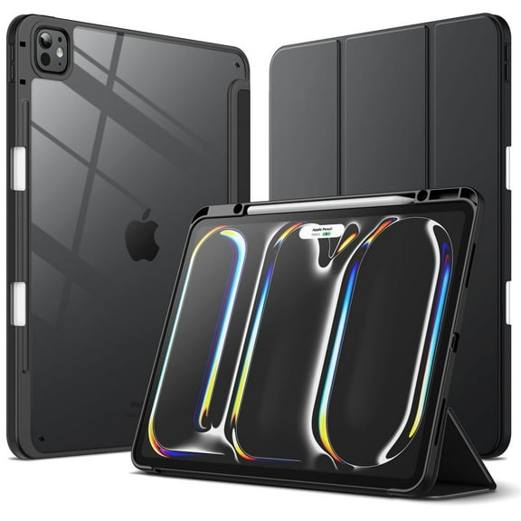 JETech Case for iPad Pro 13-Inch M5/M4 (2025/2024) with Pencil Holder, Clear Transparent Back Shell Slim Stand Shockproof Tablet Cover, Auto Wake/Sleep (Black)