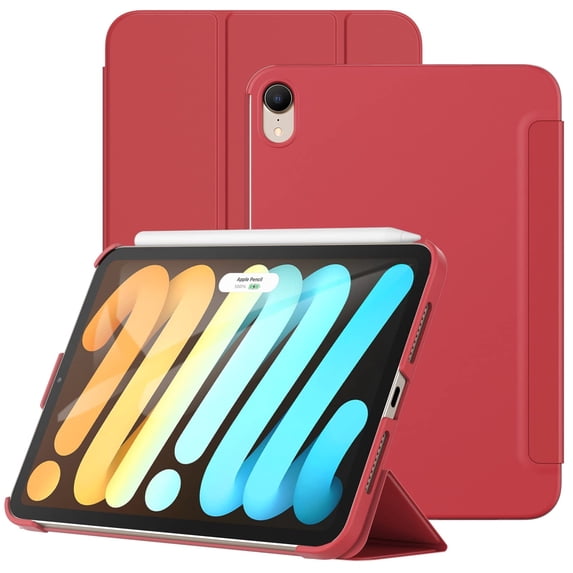 JETech Case for iPad mini (A17 Pro, 2024 Model, 7th Generation) / mini 6 (2021 Model, 6th Generation), Protective Hard Back Shell Soft-Touch Tablet Stand Cover, Auto Wake/Sleep (Red)