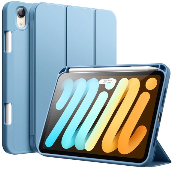 JETech Case for iPad mini (A17 Pro, 2024 Model, 7th Generation) / mini 6 (2021 Model, 6th Generation), Slim Tablet Cover with Soft TPU Back, Auto Wake/Sleep (Blue)
