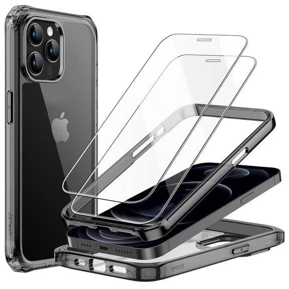 JETech Case for iPhone 12 Pro Max 6.7-Inch with 2-Pack Tempered Glass Screen Protector, 360 Full Body Shockproof Bumper Phone Cover Protective Clear Back (Black)