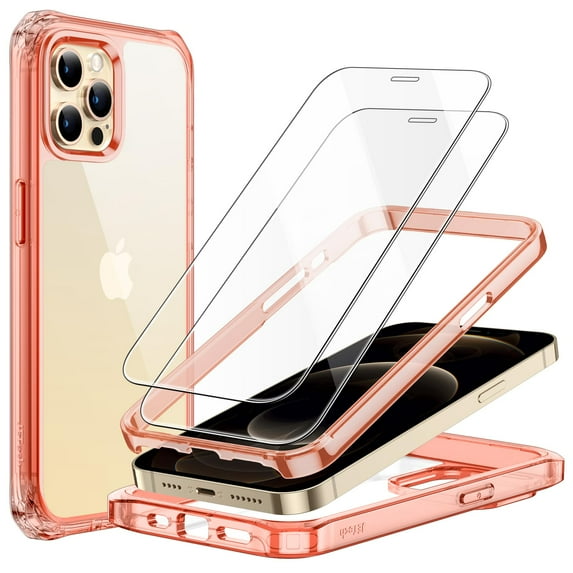 JETech Case for iPhone 12 Pro Max 6.7-Inch with 2-Pack Tempered Glass Screen Protector, 360 Full Body Shockproof Bumper Phone Cover Protective Clear Back (Rose Gold)