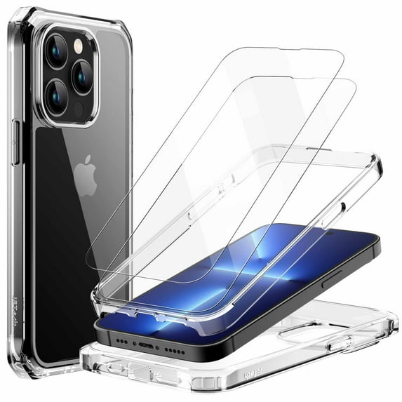 JETech Case for iPhone 14 Pro 6.1-Inch with 2-Pack Tempered Glass Screen Protector, 360 Full Body Shockproof Bumper Phone Cover Protective Clear Back (Clear)