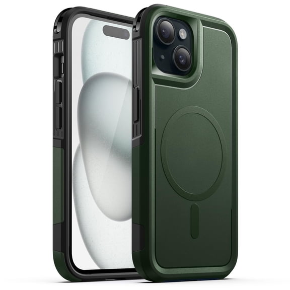 JETech Case for iPhone 15 6.1-Inch Compatible with MagSafe, Heavy Duty Dual-Layer Rugged Protection, Shockproof Protective Tough Phone Magnetic Cover (Midnight Green)