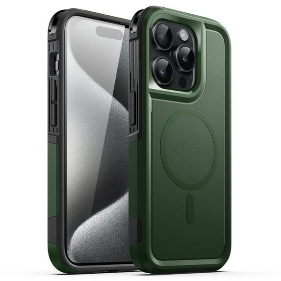 JETech Case for iPhone 15 Pro Max 6.7-Inch Compatible with MagSafe, Heavy Duty Dual-Layer Rugged Protection, Shockproof Protective Tough Phone Magnetic Cover (Midnight Green)