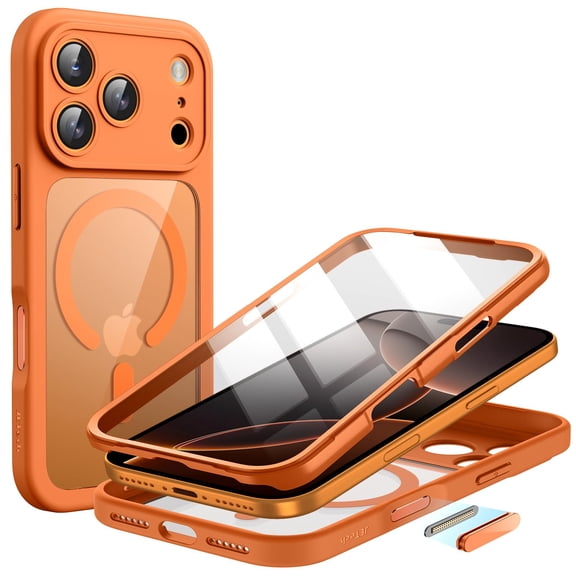 JETech Case for iPhone New Pro Max 6.9-Inch with Built-in Tempered Glass Screen Protector and Camera Control Button, Compatible with MagSafe, 360 Degree Full Body Cover (Orange)