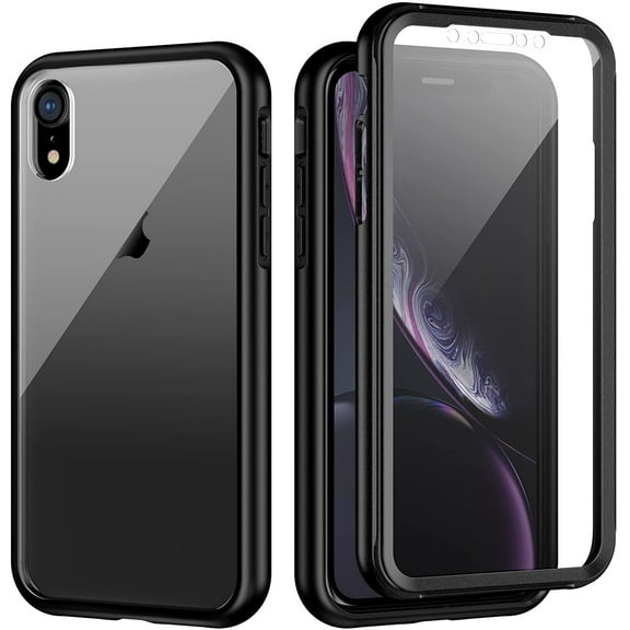 JETech Case for iPhone XR 6.1-Inch, 360 Degree Full Body Protection Cover with Built-in Sensitive Anti-Scratch Screen Protector, Shock-Absorption, Clear Back, Black