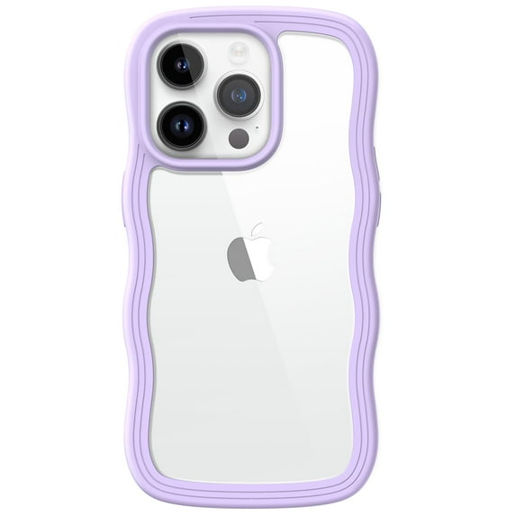 JETech Cute Case for iPhone 14 Pro Max 6.7-Inch, Wave Frame Curly Shape Shockproof Phone Cover for Women and Girls, Clear Hard PC Back (Purple)