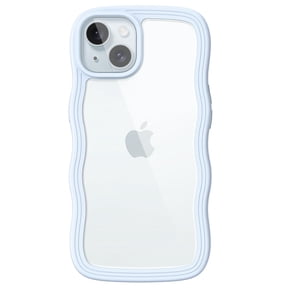 JETech Cute Case for iPhone 15 6.1-Inch, Wave Frame Curly Shape Shockproof Phone Cover for Women and Girls, Clear Hard PC Back (Blue)