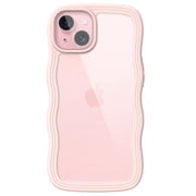 JETech Cute Case for iPhone 15 6.1-Inch, Wave Frame Curly Shape Shockproof Phone Cover for Women and Girls, Clear Hard PC Back Pink