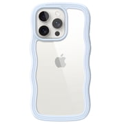 JETech Cute Case for iPhone 15 Pro 6.1-Inch, Wave Frame Curly Shape Shockproof Phone Cover for Women and Girls, Clear Hard PC Back Blue