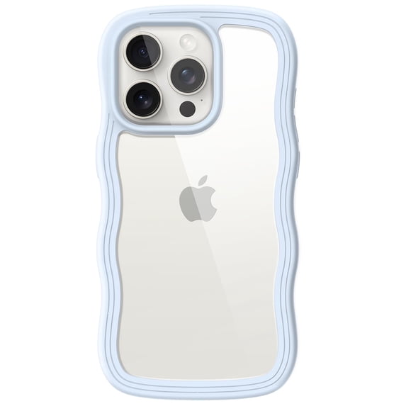 JETech Cute Case for iPhone 15 Pro Max 6.7-Inch, Wave Frame Curly Shape Shockproof Phone Cover for Women and Girls, Clear Hard PC Back (Blue)