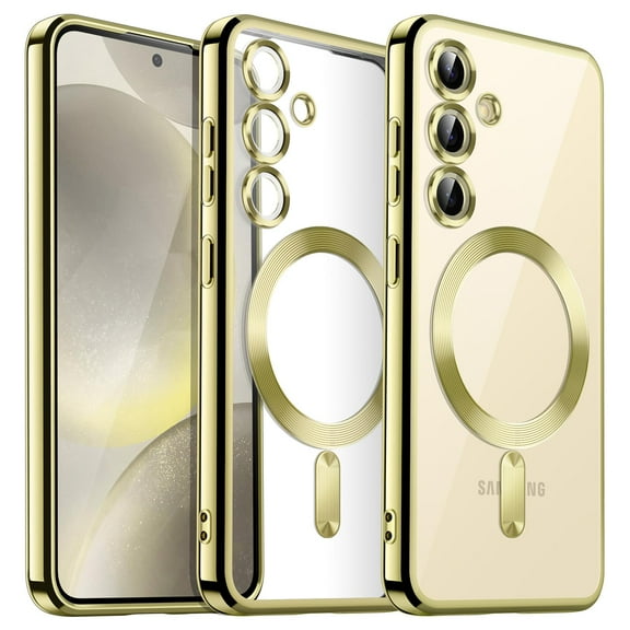 JETech Electroplated Case for Samsung Galaxy S24 6.2-Inch, Camera Lens Full Protection, Compatible with MagSafe Wireless Charging, Shockproof Soft TPU Phone Cover (Amber Yellow)
