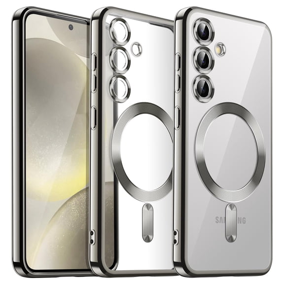 JETech Electroplated Case for Samsung Galaxy S24 6.2-Inch, Camera Lens Full Protection, Compatible with MagSafe Wireless Charging, Shockproof Soft TPU Phone Cover (Marble Gray)