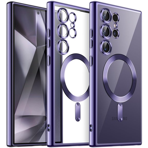 JETech Electroplated Case for Samsung Galaxy S24 Ultra 6.8-Inch, Camera Lens Full Protection, Compatible with MagSafe Wireless Charging, Shockproof Soft TPU Phone Cover (Titanium Violet)