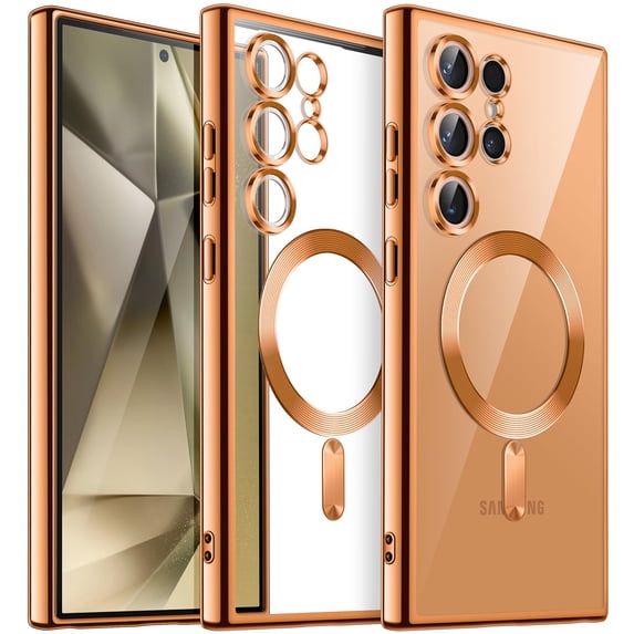 JETech Electroplated Case for Samsung Galaxy S24 Ultra 6.8-Inch, Camera Lens Full Protection, Compatible with MagSafe Wireless Charging, Shockproof Soft TPU Phone Cover (Titanium Orange)