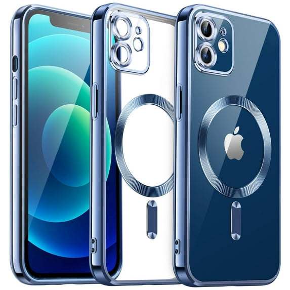 JETech Electroplated Case for iPhone 12 6.1-Inch, Camera Lens Full Protection, Compatible with MagSafe Wireless Charging, Shockproof Soft TPU Phone Cover (Blue)