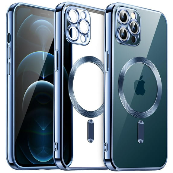 JETech Electroplated Case for iPhone 12 Pro 6.1-Inch, Camera Lens Full Protection, Compatible with MagSafe Wireless Charging, Shockproof Soft TPU Phone Cover (Blue)