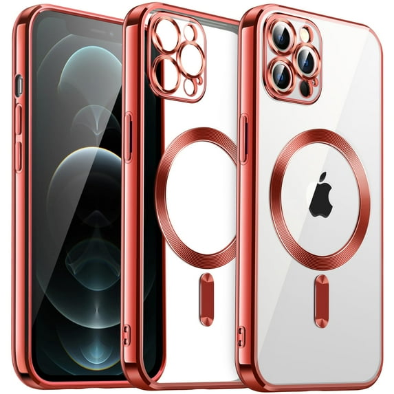 JETech Electroplated Case for iPhone 12 Pro Max 6.7-Inch, Camera Lens Full Protection, Compatible with MagSafe Wireless Charging, Shockproof Soft TPU Phone Cover (Bright Red)