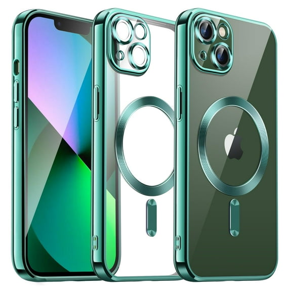 JETech Electroplated Case for iPhone 13 6.1-Inch, Camera Lens Full Protection, Compatible with MagSafe Wireless Charging, Shockproof Soft TPU Phone Cover (Deep Green)
