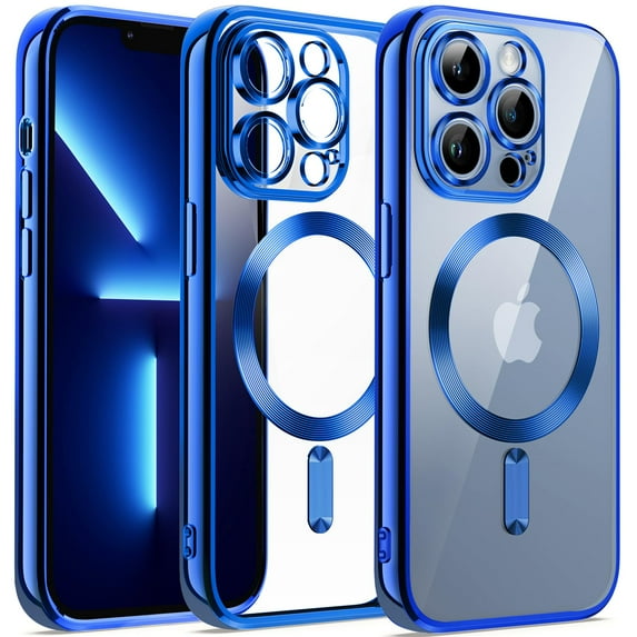JETech Electroplated Case for iPhone 13 Pro Max 6.7-Inch, Camera Lens Full Protection, Compatible with MagSafe Wireless Charging, Shockproof Soft TPU Phone Cover (Deep Blue)