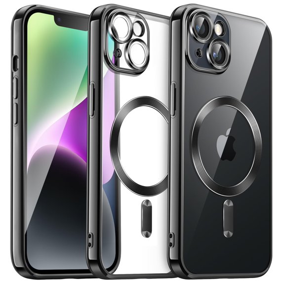 JETech Electroplated Case for iPhone 14 6.1-Inch, Camera Lens Full Protection, Compatible with MagSafe Wireless Charging, Shockproof Soft TPU Phone Cover (Black)