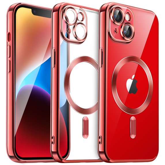 JETech Electroplated Case for iPhone 14 6.1-Inch, Camera Lens Full Protection, Compatible with MagSafe Wireless Charging, Shockproof Soft TPU Phone Cover (Bright Red)