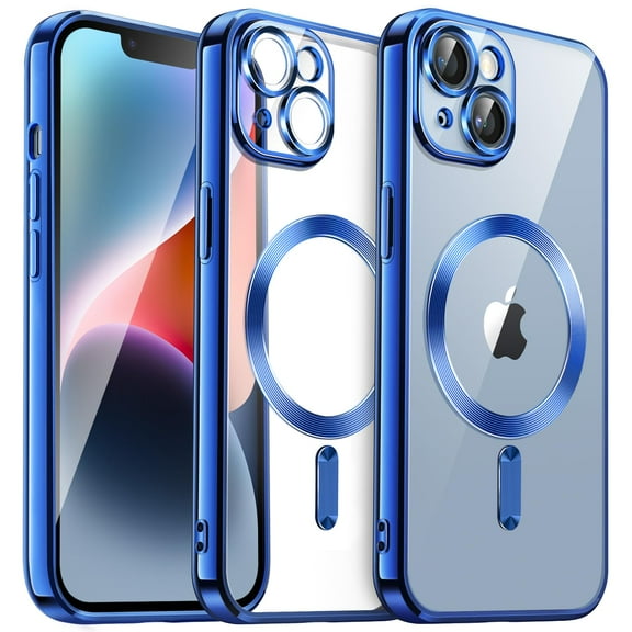 JETech Electroplated Case for iPhone 14 6.1-Inch, Camera Lens Full Protection, Compatible with MagSafe Wireless Charging, Shockproof Soft TPU Phone Cover (Deep Blue)